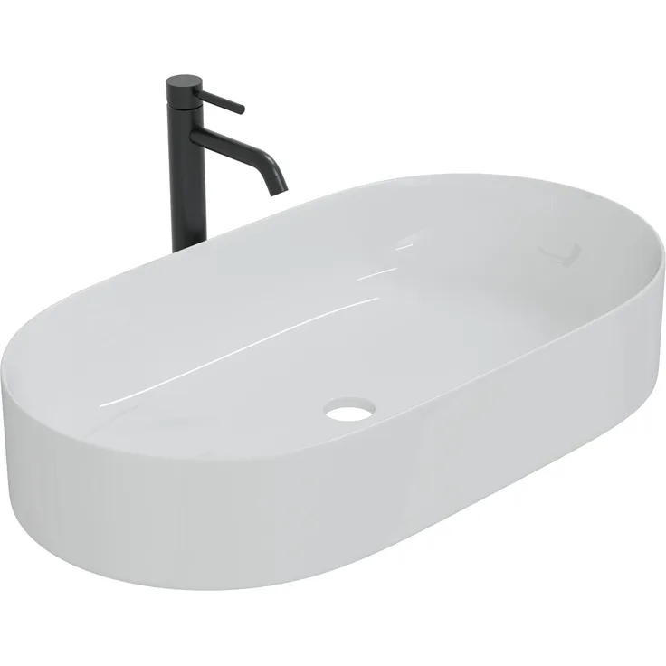 HAGO Aufsatzwaschbecken Keramik 60x38cm oval weiß schmaler Rand kratzfest Waschschale Becken