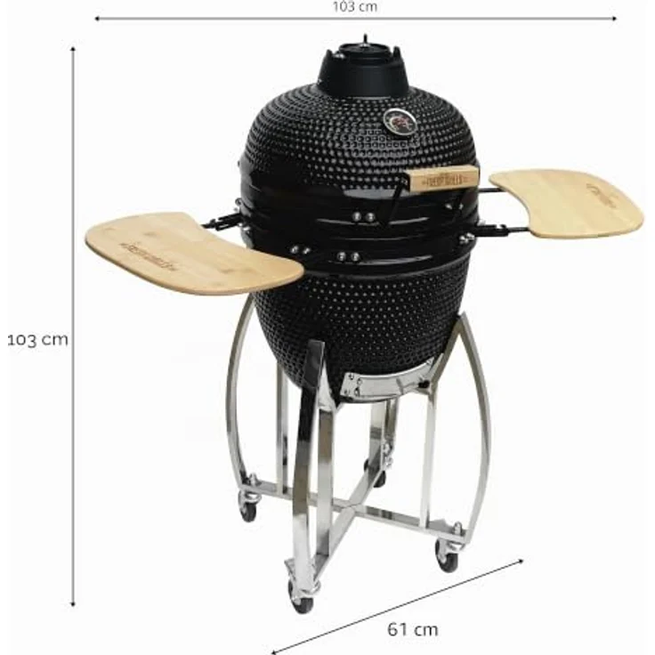 Monster Shop Kamado Grill - 46cm, eiförmiger Holzkohlegrill mit Edelstahl-Grillrost und integrierten Thermometer – Bild 5