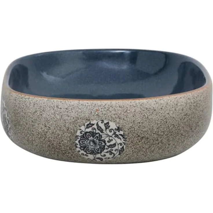 vidaXL Waschbecken Aufsatzwaschbecken Sandfarben Blau Oval 59x40x14 cm Keramik - Handgefertigtes Waschbecken mit exquisitem Muster – Bild 6