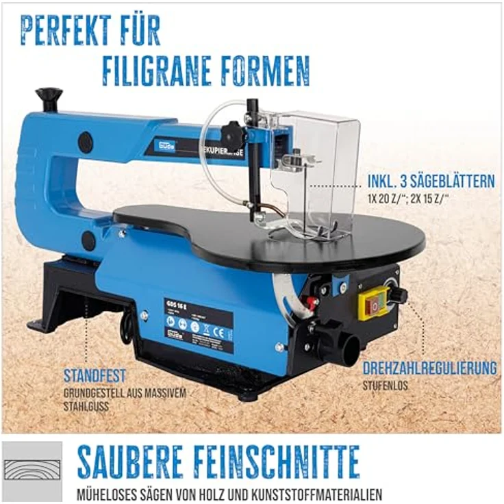 Güde 54992 Dekupiersäge GDS 16 E (120W, max 50mm Schnitthöhe, inkl. 3 x Sägeblatt) – Bild 2