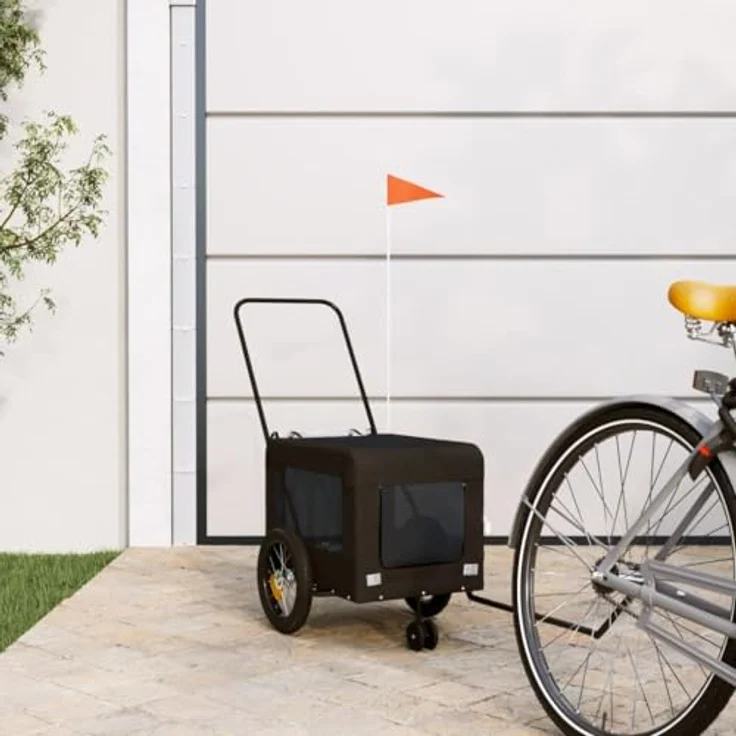 vidaXL Hunde-Transportbox Fahrradanhänger, Schwarz, Oxford-Gewebe & Eisen, max. 30 kg, mit Netzfenstern und reflektierenden Elementen – Bild 2