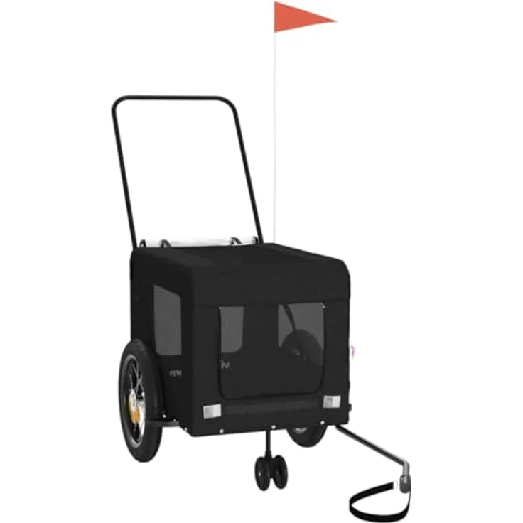 vidaXL Hunde-Transportbox Fahrradanhänger, Schwarz, Oxford-Gewebe & Eisen, max. 30 kg, mit Netzfenstern und reflektierenden Elementen – Bild 5