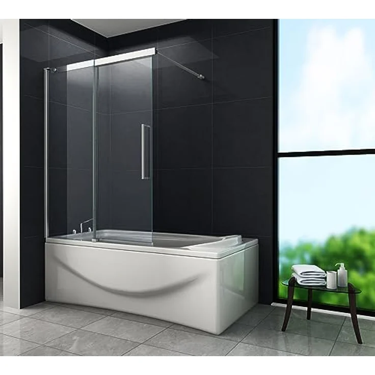 Glasdeals DOZE Schiebetür Badewannenaufsatz Duschtrennwand, 120 x 150 cm, 6 mm ESG Sicherheitsglas, rahmenlos, hochwertiges Edelstahl-Rollensystem – Bild 1