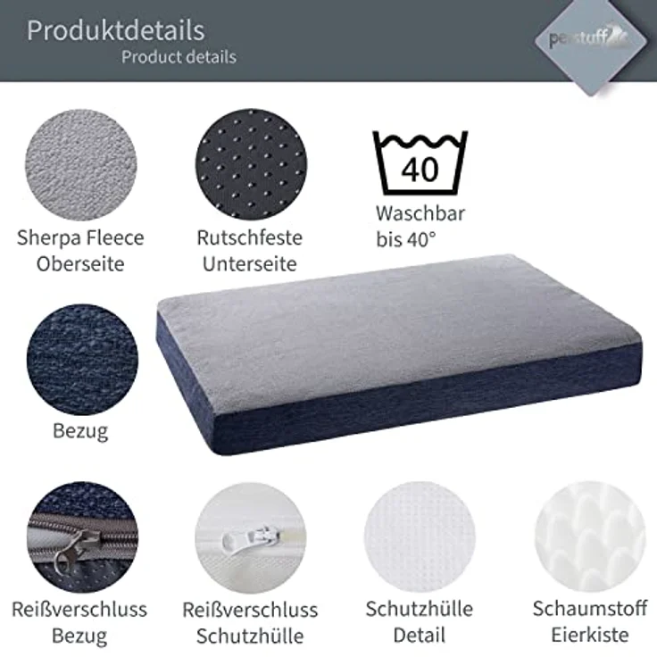 Petstuff Orthopädische Hundematratze, Bezug abnehmbar & waschbar, rutschfest, flauschig, Farb- u. Größenwahl, blau, XS – Bild 5