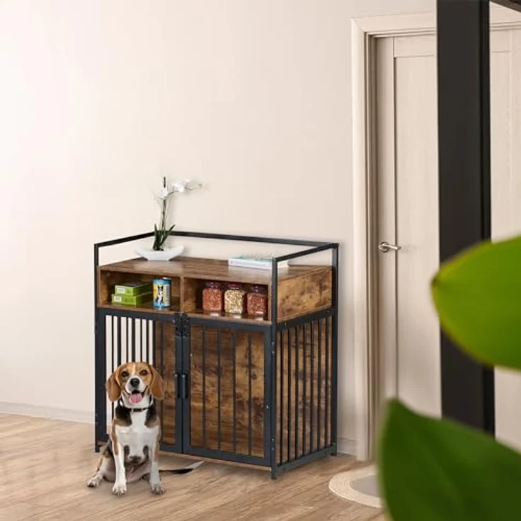 Relaxdays Hundekäfig im Möbelstil, HBT: 85x80x54 cm, Hundebox mit Ablage, 2 Türen, Hundeschrank Holzoptik, braun-schwarz - Preisvergleich – Bild 3