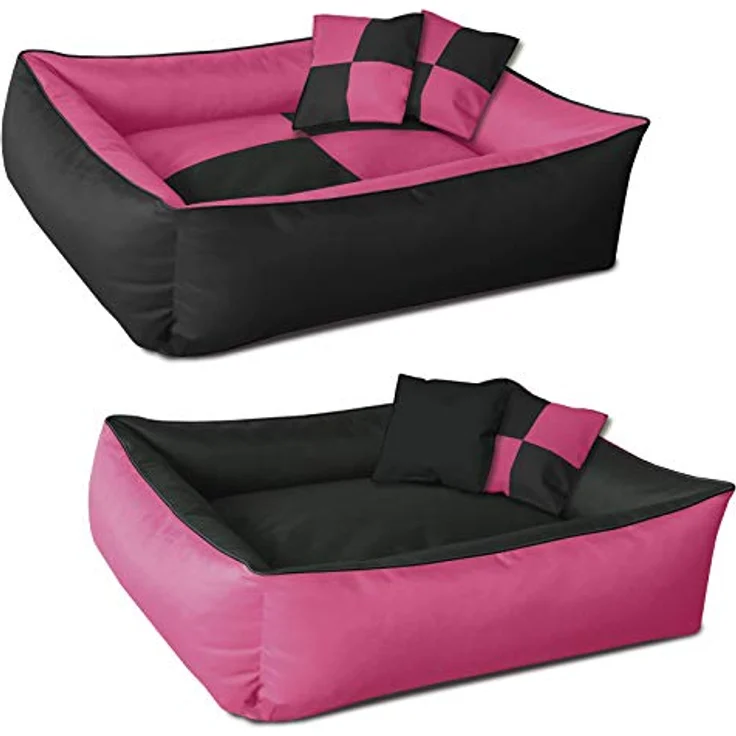 BedDog Hundebett 2in1 MAXQ, Hundekissen mit abziehbaren waschbaren Bezug, Hundekorb, Hundesofa, für kleine Hunde, M, pink-schwarz – Bild 1