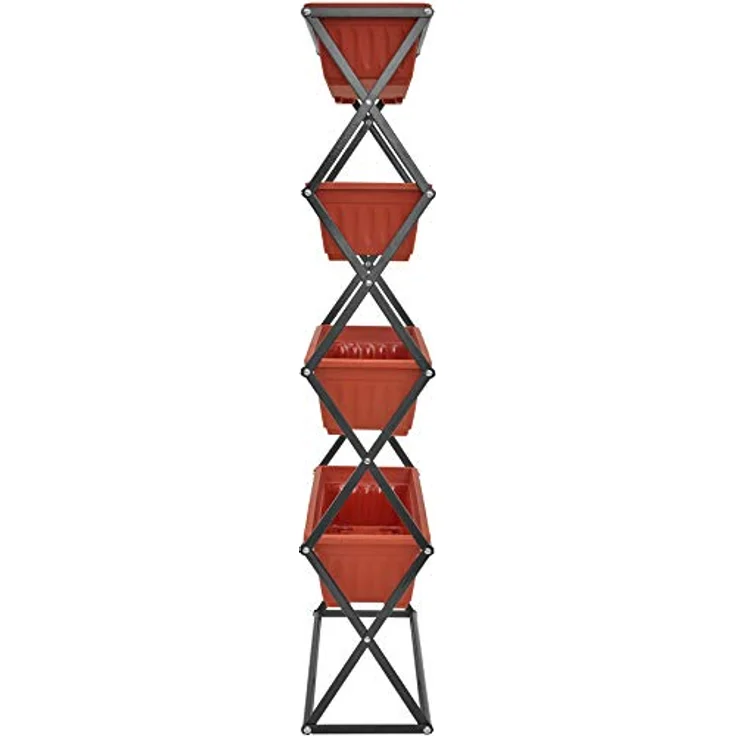 tectake 403445 Vertikalbeet mit 4 Blumenkästen, stabil und pflegeleicht, klappbar, Indoor und Outdoor, faltbares Hochbeet für Balkon, Garten und Terrasse, 52 x 21 x 127 cm, Grau – Bild 4