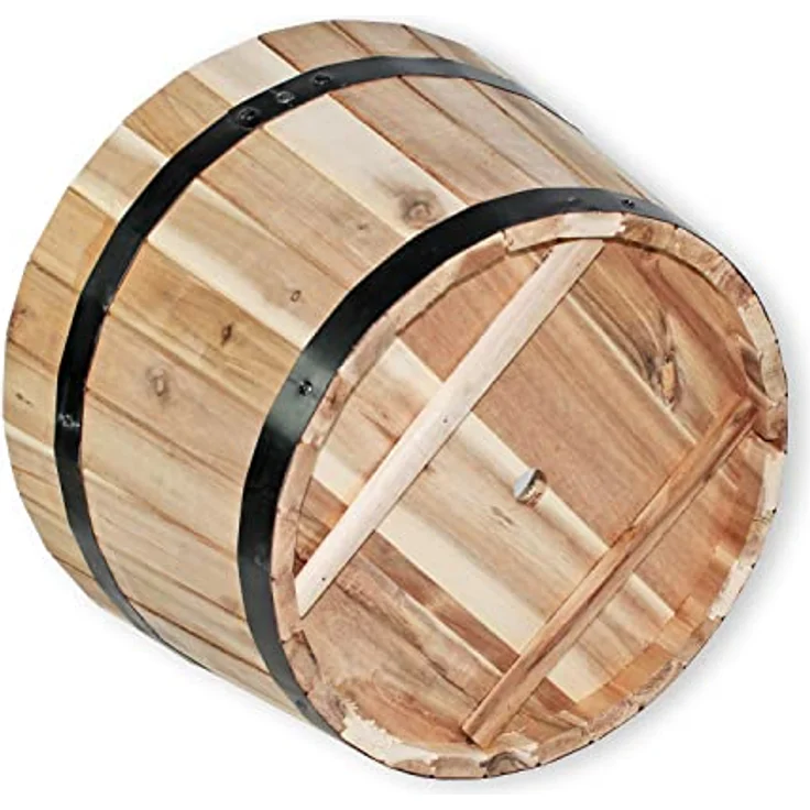 colourliving Pflanzkübel Holz rund 40 cm Holzfass Blumenkübel Blumentopf Natur Akazienholz Pflanztopf – Bild 2