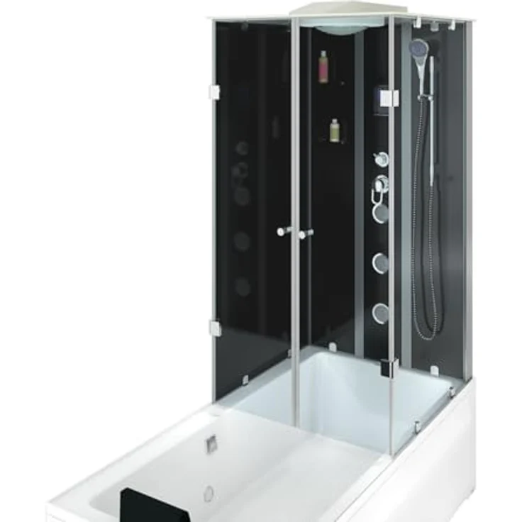 SeniorBad GmbH Dusche Wanne Kombination K05-L31-EC Duschkabine 180x90 cm in Schwarz mit Regendusche, Handbrause und Rückenmassagedüsen – Bild 9