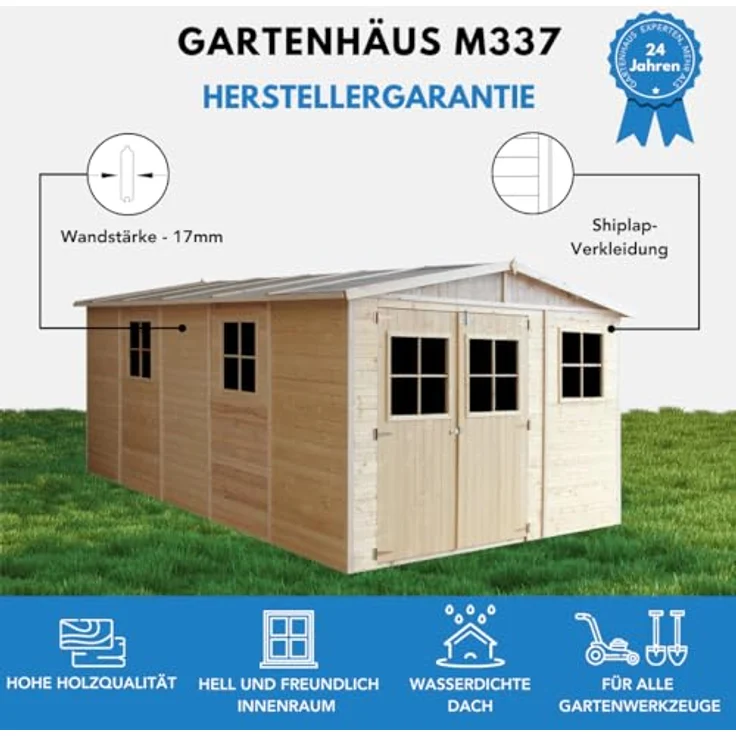 Holz Gartenschuppen - Abstellkammer mit Fenstern - H226x516x324 cm/15 m² Naturholz-Shiplap-Schuppen - Gartenwerkstatt - Fahrrad- Geräteschuppen TIMBELA M337 – Bild 3