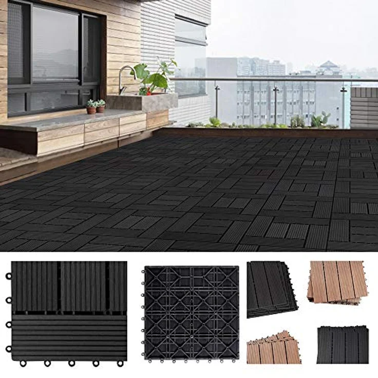 Casaria WPC Fliesen 55x Mosaik Anthrazit Holzfliesen 30x30cm – Bild 3