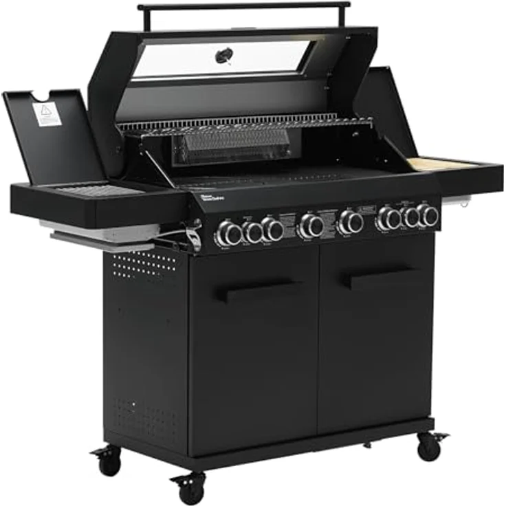 TAINO PLATINUM YAMARA DARK 6+2 Set Gasgrill Stahl 6 Brenner Keramik Sear-Burner Keramik Backburner Piezo-Zündung Abdeckhaube – Bild 4