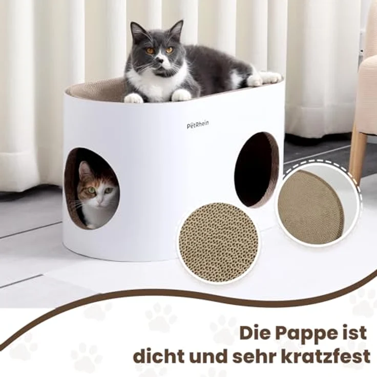 PetRhein Mehrzweck-Kratzbrett für Katzen, Großraum-Katzennest, Kratzpappe 64 x 35 x 36cm, Weiß – Bild 4