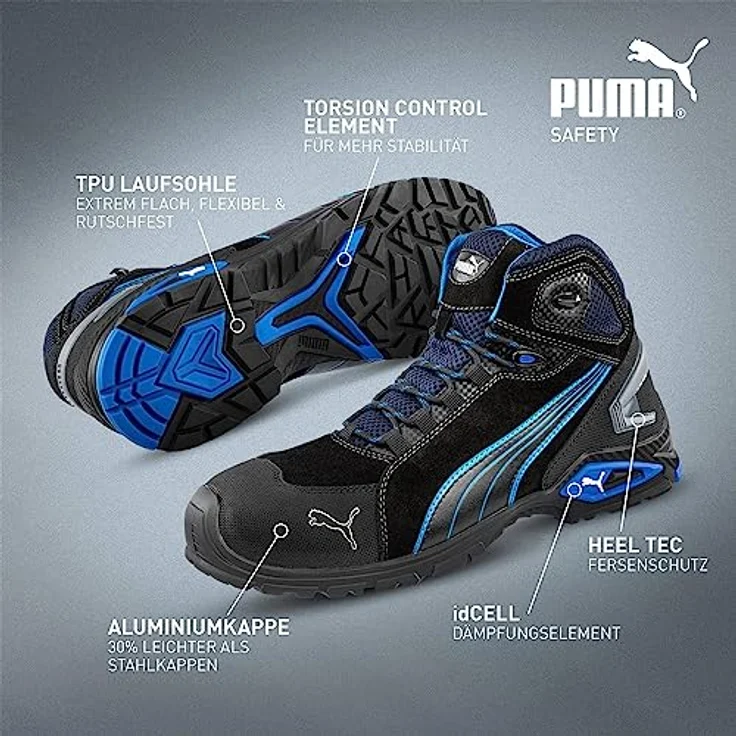 ELC Schnürstiefel 632250, S3, Gr. 44 Puma Arbeitsschuh - Sicherheitsschnürstiefel mit Aluminiumkappe, schwarz-blau – Bild 2