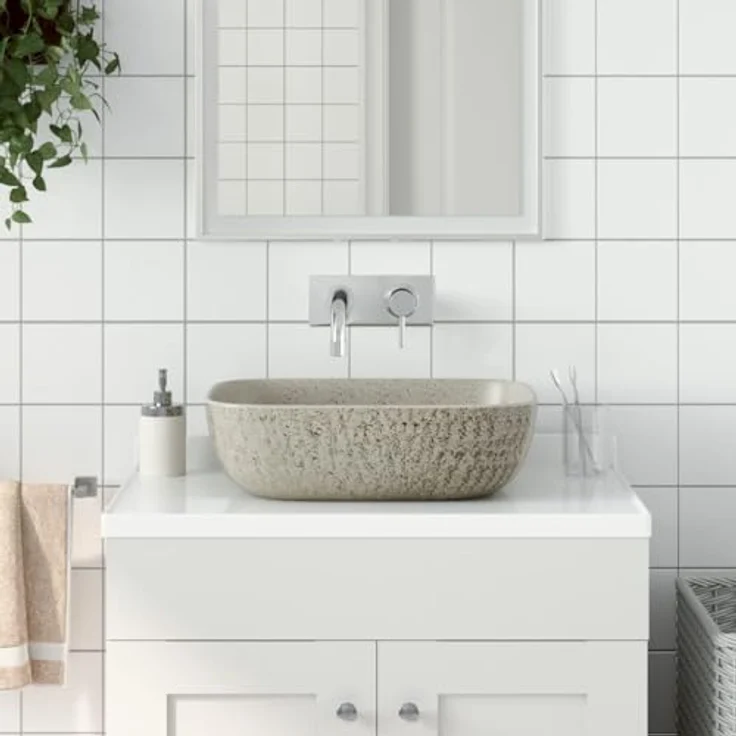 vidaXL Aufsatzwaschbecken, Keramik in Grau, handgefertigt mit exquisitem Muster und langlebiger Oberfläche – Bild 2