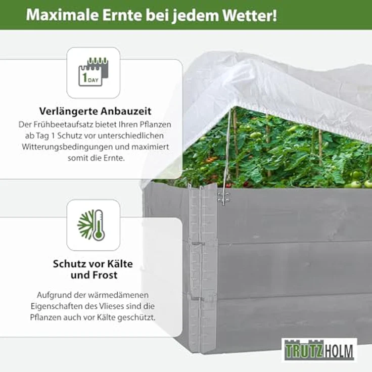 TRUTZHOLM Bogenabdeckung 120 x 80 cm, Hochbeet Abdeckung mit Vlies und stabilem Tunneldesign для optimalen Pflanzenschutz – Bild 5