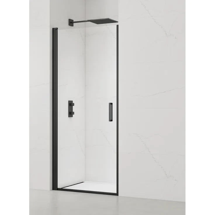 SAT Fusion Nischentür Duschtür Walk-In 90 cm, Schwarz, rahmenloses Design, Sicherheitsglas, Easy-Clean, barrierefrei, Verstellbereich 87–90 cm