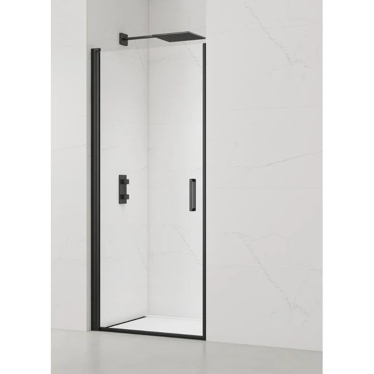 SAT Fusion Nischentür Duschtür Walk-In 90 cm, Schwarz, rahmenloses Design, Sicherheitsglas, Easy-Clean, barrierefrei, Verstellbereich 87–90 cm