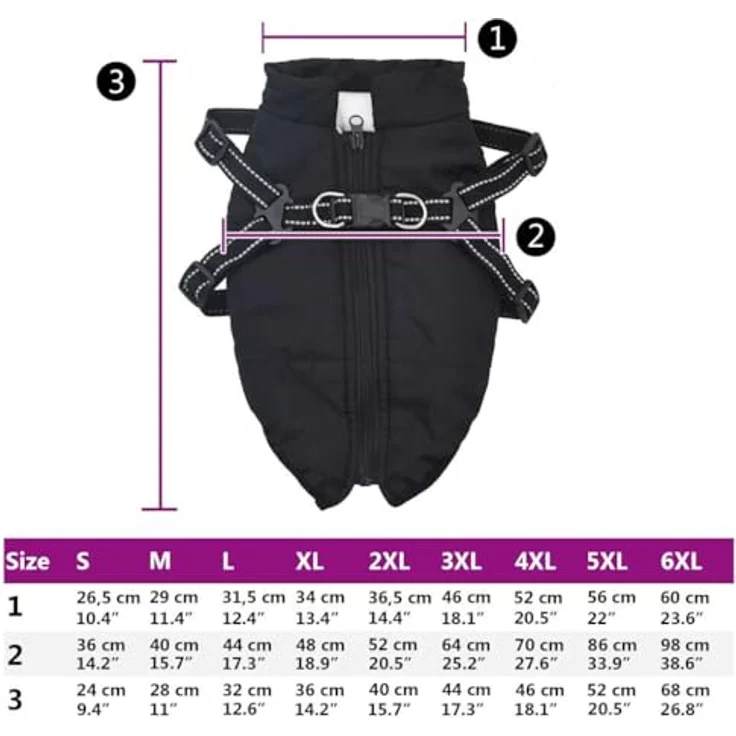 vidaXL Hundemantel mit Geschirr Wasserdicht Reflektierend Schwarz L, Outdoor-Hundeweste mit verstellbarem Geschirr und Reflexstreifen – Bild 3