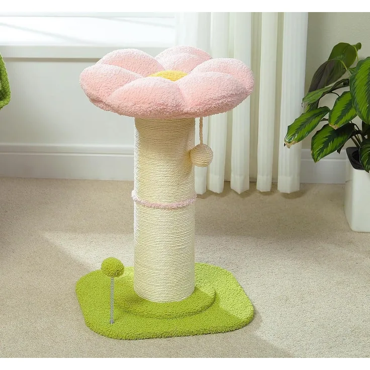 PurpurRain Kratzbaum Extra-Dick Kratzbaum Kleiner Kratzstamm ⌀ 14 cm, 60 cm, Natürliches Sisalseil, Weiche Plüschpolsterung, Doppellagige Bodenplatte, 2 Spielbälle