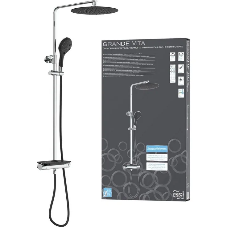 Eisl Brausegarnitur Grande Vita, Duschsystem mit Thermostat, Regendusche, 101 cm, Edelstahl, weiß