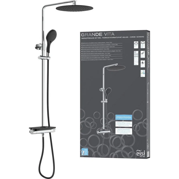 Eisl Brausegarnitur Grande Vita, Duschsystem mit Thermostat, Regendusche, 101 cm, Edelstahl, weiß – Bild 1