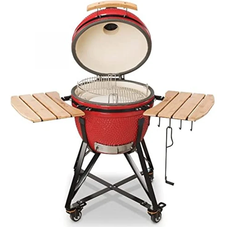 KAMADO_BONO Ceramic BBQ Grill, 20" Media, Red I Kamado BBQ Charcoal Grill with Dual Zone Grilling System I Egg BBQ Smoker for Cooking, Smoking & Baking, 51 cm, TQ0020RED – Bild 2