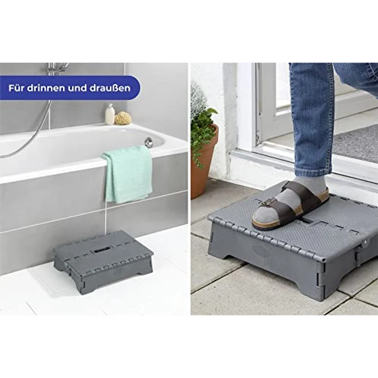 Maximex Klapp-Trittstufe Secura - Hochbelastbare Tritthocker bis 250 kg, Polypropylen, 40 x 10 x 28 cm, Grau – Bild 5
