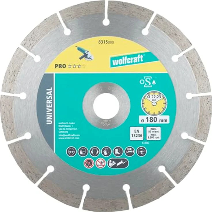 wolfcraft Diamant-Trennscheibe PRO UNIVERSAL 8315000, segmentierte Trennscheibe für Beton und Mauerwerk, Ø 180mm, 10mm Segmenthöhe – Bild 1