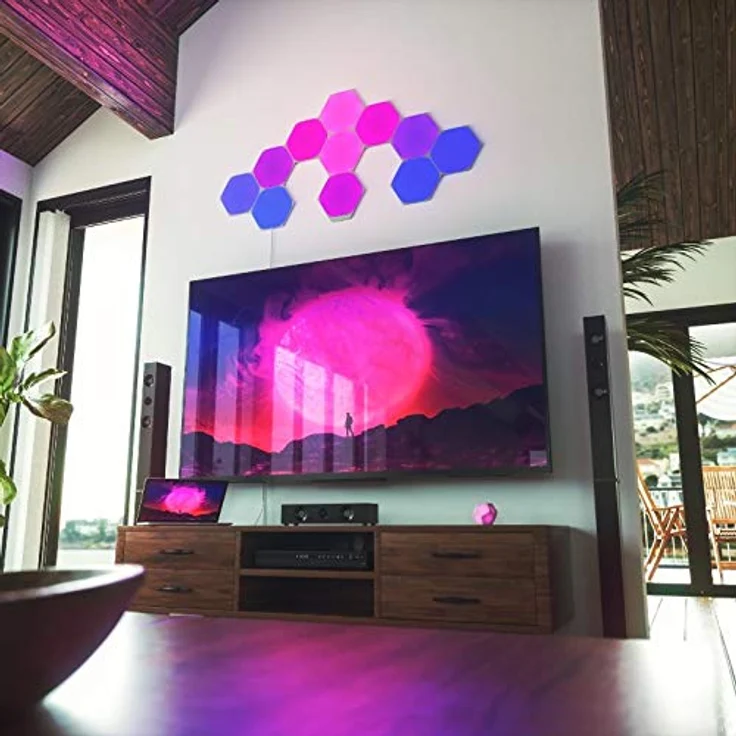Nanoleaf Shapes Hexagon Starter Kit, 5 Smarten LED Panels RGBW - Modulare WLAN 16 Mio. Farben Wandleuchte Innen, Musik & Bildschirm Sync, Funktioniert mit Alexa Google Apple, für Deko & Gaming – Bild 5