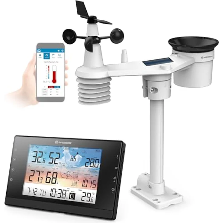 Bresser WSC Wetterstation Funk mit 5-in-1-Außensensor, WLAN, Farbdisplay und Solarpanel, Wind- und Regenmesser – Bild 1