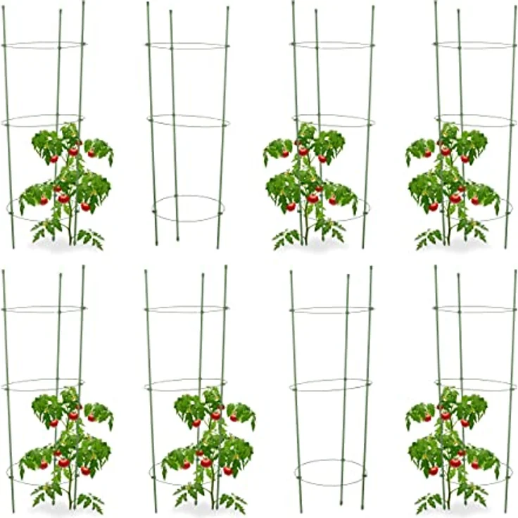 4X Rankhilfe Tomaten im Set, Höhenverstellbare Ringe, Pflanzstäbe, Balkon, Beet, Kunststoff, 76 cm lang, Grün – Bild 1