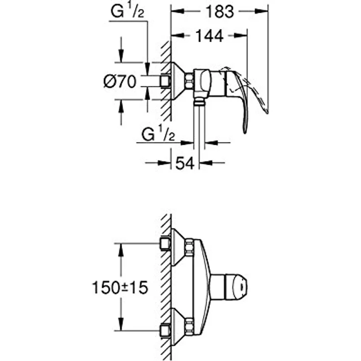 GROHE Eurosmart Badarmaturen - Einhand-Brausebatterie (DN 15, Wandmontage) chrom, 33555002 – Bild 2