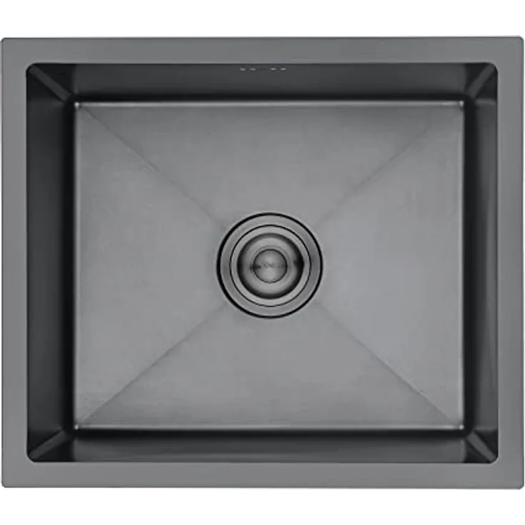 Ibergrif Spüle Küchenspülen für den Unterbau und Aufsatz, 50-43cm Unterbaubecken, Spülbecken Satin Edelstahl, 1 Becken Einbauspüle, Schwarz, M85043B