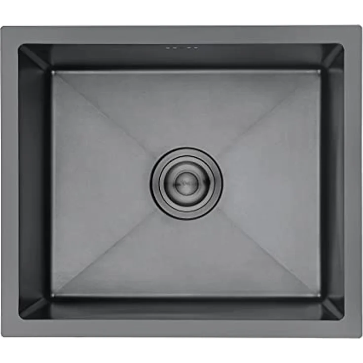 Ibergrif Spüle Küchenspülen für den Unterbau und Aufsatz, 50-43cm Unterbaubecken, Spülbecken Satin Edelstahl, 1 Becken Einbauspüle, Schwarz, M85043B – Bild 1