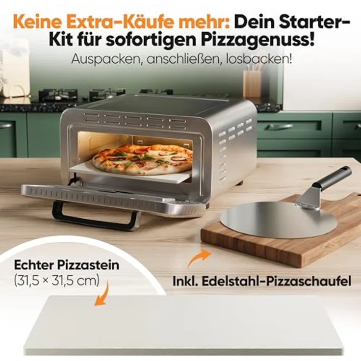 ProfiCook Pizzaofen PC-PO 1323, elektrischer Pizzaofen mit echtem Pizzastein, 400°C, Edelstahlgehäuse, 5 Automatikprogramme, 60 Minuten-Timer – Bild 5