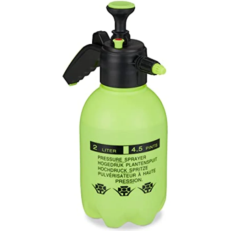 Relaxdays Drucksprüher 2 Liter, einstellbare Düse, Wasser & Unkrautvernichter, Pumpflasche Überdruckventil, grün/schwarz – Bild 1