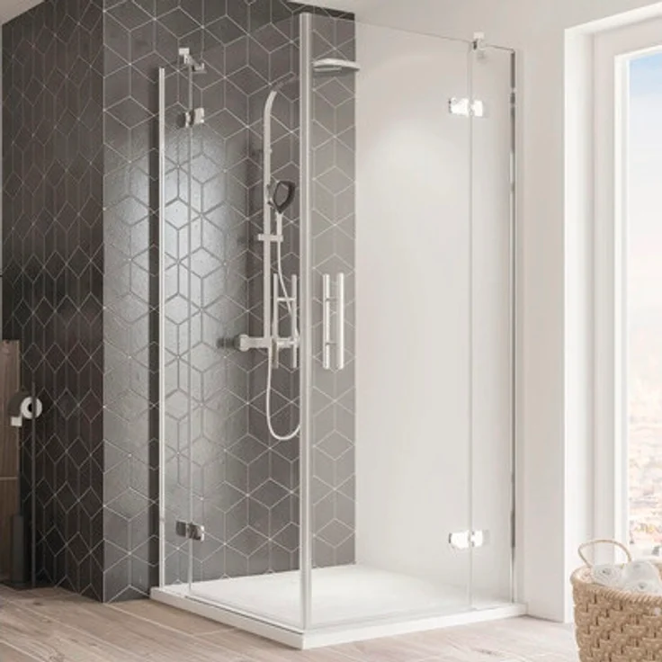 Breuer Avanta Eckeinstieg Drehtür 4-teilig, 100x100 cm Klarglas mit schmutzabweisender Glasbeschichtung, chrom