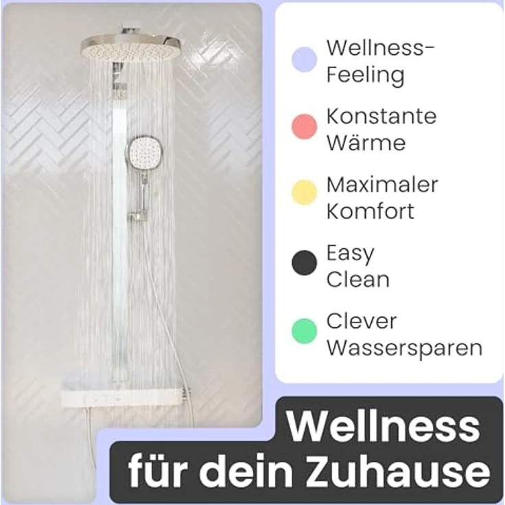 instmaier Duschsystem Cleo, Design-Thermostat mit 3 Strahlarten, 38-Grad-Sicherheitssperre und 28 cm Kopfbrause – Bild 2