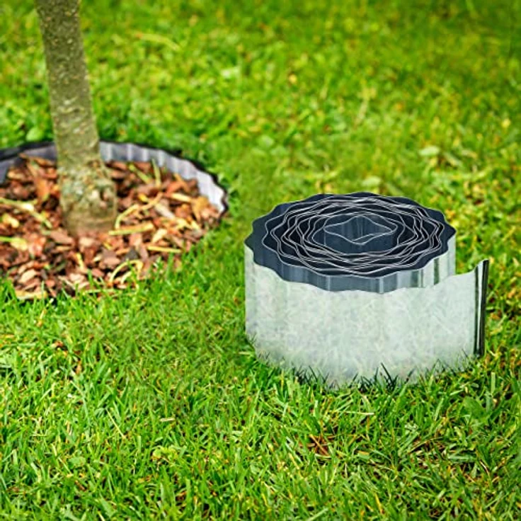 Relaxdays Rasenkante 6m, Beetbegrenzung aus Metall, verzinkt, flexibel, Umrandung f. Beet oder Rasen, 16cm hoch, Silber – Bild 2