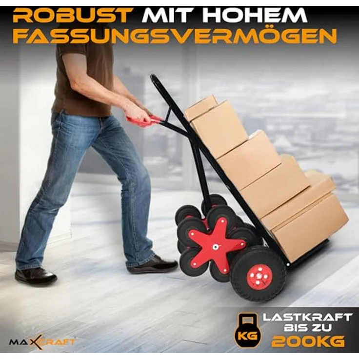 MAXCRAFT Sackkarre Treppenkarre bis 200 kg - 12 Räder in Schwarz, Belastbare Treppenkarre für Haushalt und Gewerbe – Bild 4