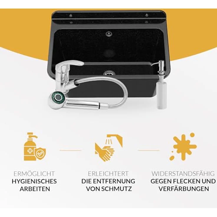 Granitan Ausgussbecken - Polypropylen Waschtrog mit Siphon - 61x41x30 cm - Grau Lux – Bild 4