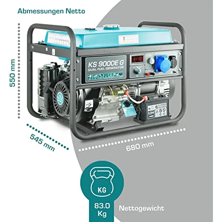 Könner & Söhnen LPG/Benzin-Generator KS 9000E G Notstromaggregat mobiler Generator, Gas-Benzin-Hybrid-Generator mit Stahlbehälter – Bild 3