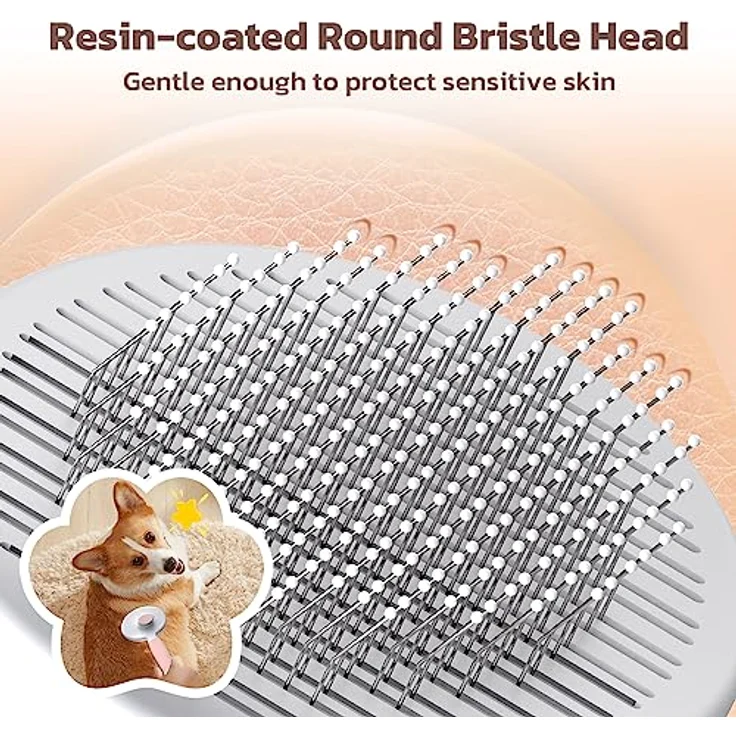 Zivacate Katzenbürste Hundebürste [Ergonomischer Griff & Ein-Klick-Reinigung] Groomi Werkzeug für kurz- & langhaarige Hunde/Katzen/Kaninchen, Unterwollbürste(Rosa) – Bild 5