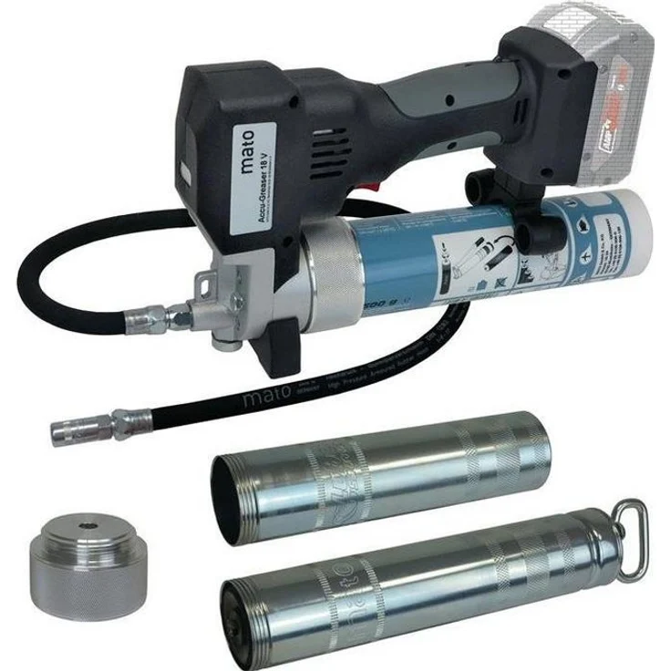 MATO Akku-Kartuschenpistole Accu-Greaser 18 V Basic-S-LSP geschlossen, Li-Ion 1500 mAh - 400 g Pull-Off-Kartuschen, 400 g Lube-Shuttle, 500 g Schraubkartuschen - geschlossen