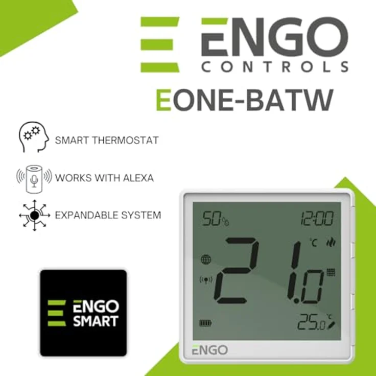 ENGO E-ONE Wireless Smart Thermostat, WiFi programmierbar, ZigBee 3.0, Fußbodenheizung, Alexa-kompatibel, Weiß EONE-BATW – Bild 2