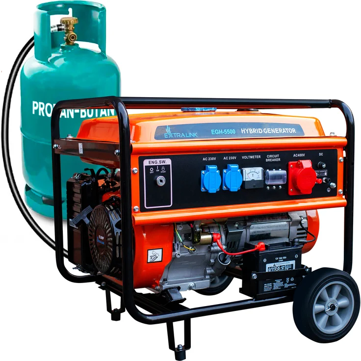Extralink EGH-5500 Stromgenerator Hybrid Gas LPG CNG Benzin 5,5kW 3F Generator 5000W Easy-Start Überlastschutz 2x AC 230V Camping, blau – Bild 1