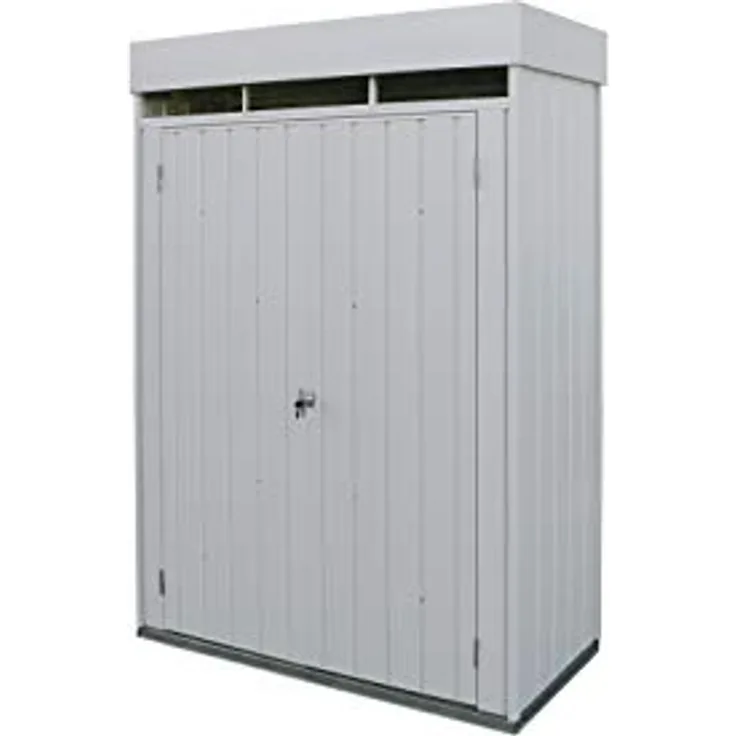 Duramax Palladium Aufbewahrungsschrank Doppeltür mit Dachterrasse und vorderem Oberlicht, Lagerschrank für den Garten, Gartenschrank, inklusive Set mit zwei verstellbaren Regalböden, silberfarben