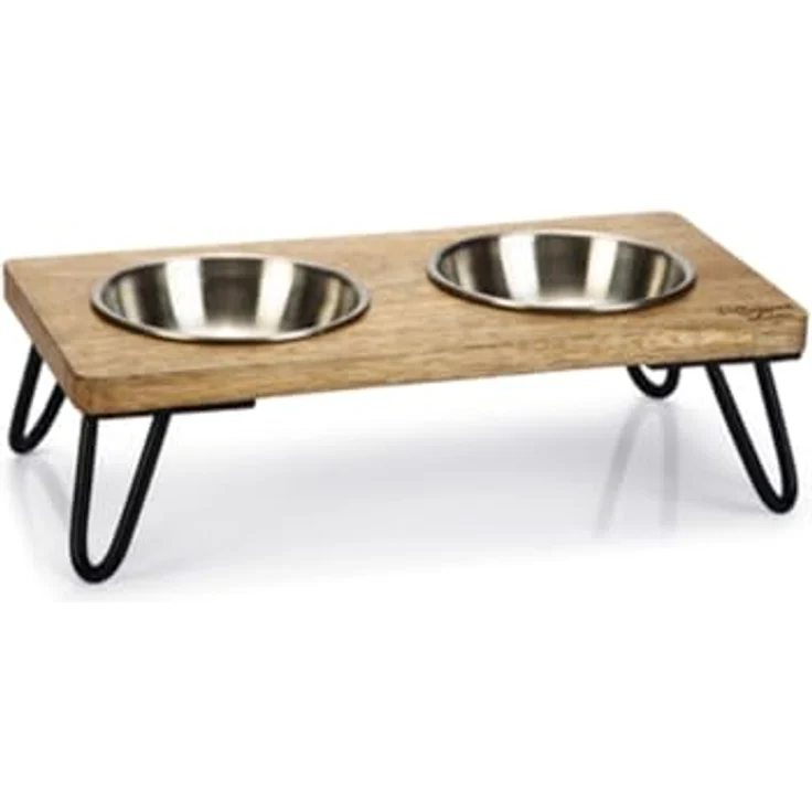 Designed by Lotte Linga Futternapf (0.32 l), Katzenschale aus Mangoholz und Edelstahl – Bild 1