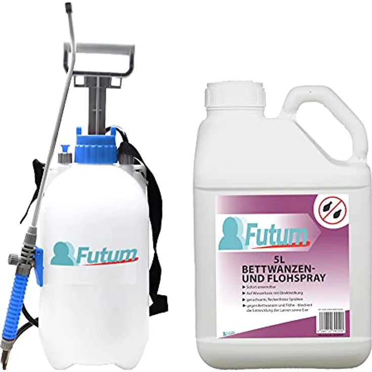 Futum 5L Bettwanzenspray - Flohspray + 5L Sprüher - Bekämpft hochwirksam Bettwanzen, Flöhe, Larven - Unterbricht den Entwicklungszyklus - Auf Wasserbasis & geruchsarm – Bild 1